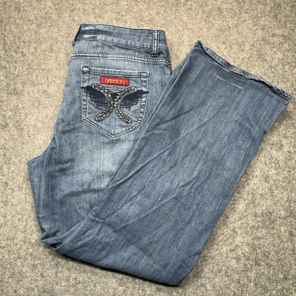 Ooh La La Womens 16 Blue Denim Jeans Bootcut Boogie Embroidered Mid Rise Stretch
